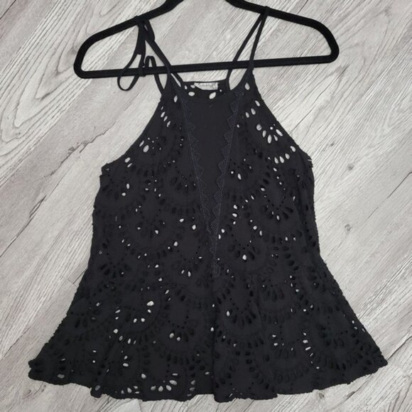 3 / $30 Intimately Free People Eyelet Tank Top XS Black See Through‎ - Picture 1 of 6